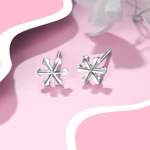 Wanfulong Snowflake Earrings Authentic pt950 Platinum Lucky Earrings Platinum Versatile Temperament High-end Earrings Birthday Gift 0.61g