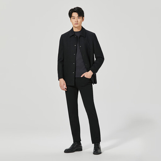 Lilan Men's Wool Coat Men's Medium Long Lapel Sheep Wool Coat Winter Warm Business Men's Coat Black (24DYR2011Y) XL 175/92A