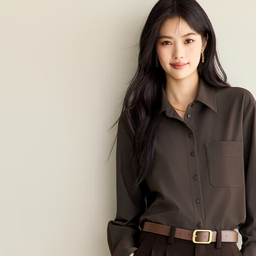 Eveli (eifini) Jiang Xin endorses Eveli TR classic shirt, versatile slim shirt, warm 25 winter new tops for women, dark maroon S 80-105Jin Jin is equal to 0.5 kg