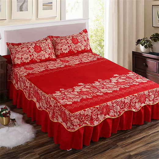 Yusenyi Jiulubao Bedskirt Simmons Lace Korean Bedspread Bed Cover Single Piece Bed Cover Sheet Sheet 2.21 S Side Big Red Rose 180cmx220cm Single Bedskirt