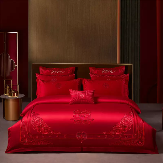 Yusenyi's latest wedding dress cotton four-piece set pure cotton embroidered wedding red dowry wedding room wedding dress quilt core high-end wedding H red thread 100% cotton 1-1.5 meters bed (recommended to use 2 meters by 2.3 meters quilt