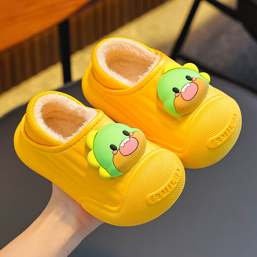 Children's cotton slippers, indoor non-slip and warm winter, waterproof and non-slip for boys and girls, home baby furry outer wear cotton slippers, upgraded version of environmentally friendly material, melon red (heel included), size 12 30/31 (shoe inner length 18CM, suitable for feet 17