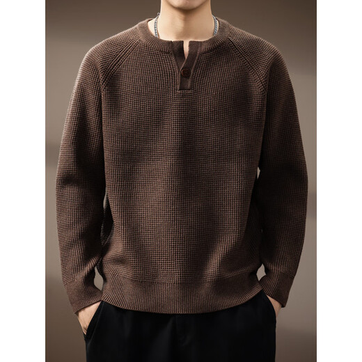 YISHion high-end American retro Henry collar men's sweater autumn new trendy brand loose lazy style casual sweater for men MY5078 Brown S