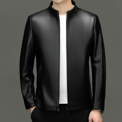 Goldlion spring, autumn and winter stand-up collar versatile and comfortable Haining leather jacket for middle-aged men trendy dad wear business casual leather jacket black 2XL 185