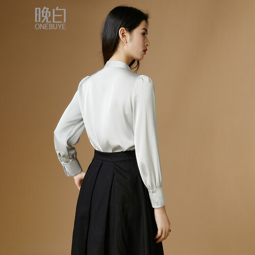 Late White New Product French Satin Versatile Shirt Women's 2025 Temperament Shirt Versatile Top Silver Gray L