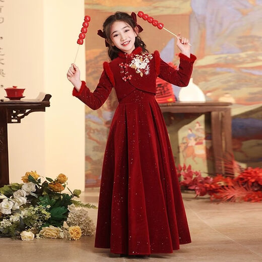 Disney (Disney) Girls New Chinese Style Princess Dress Winter 2026 New Year of the Horse New Year Clothes Children New Year Festive Clothes Red 150 Chinese Style New Year Clothes