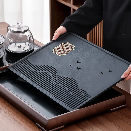 Tangfeng tea set with tea tray, household high-end automatic tea table kettle, integrated tea maker, full set of teapots and cups, Tengshan tea tray + Liming water boiler + Tianqing Xishi pot 14 heads + Tianyuan (impulse model)