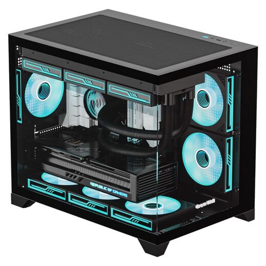 Châssis Great Wall Neptune H3 Black Sea View (carte mère M-ATX/verre double face/carte mère montée à l'arrière/360 positions de refroidissement par eau/9 positions de ventilateur/panneaux latéraux amovibles/carte graphique 5090)