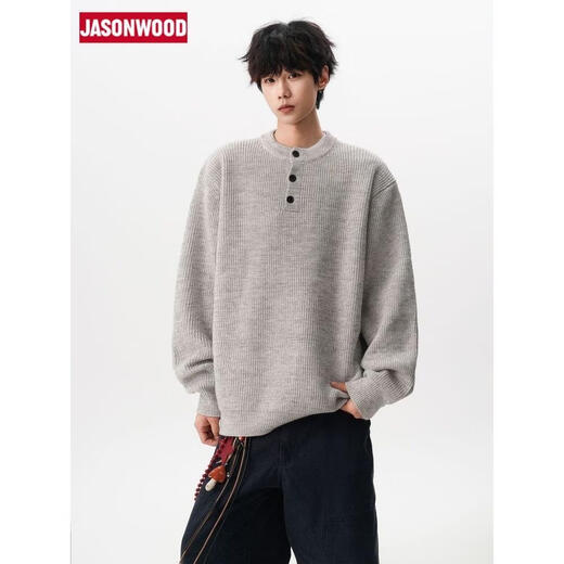 JASONWOOD American Henry Collar Sweater Men's Winter Solid Color Lazy Style Sweater Trendy Brand Cleanfit Loose Dark Gray High Quality M 160-170CM 95-110Jin Jin is equal to 0.5 kg