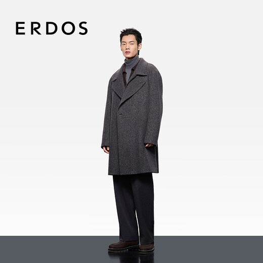 ERDOS show same series Men's Wool Camel Blended Coat Autumn and Winter Lapel Collar Business Jacket Dark Coffee Twill XL 180/100A