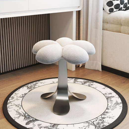 Linjie internet celebrity stool makeup stool cream style new round stool bedroom dressing table stool light luxury simple makeup comb seat flower silver frame white velvet
