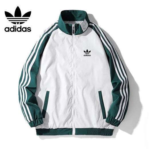 Adidas Clover Sports Jacket for Men and Women Spring and Autumn Thin Trendy Versatile Casual Hoodless Stand Collar Sports Jacket Leaf-Green M