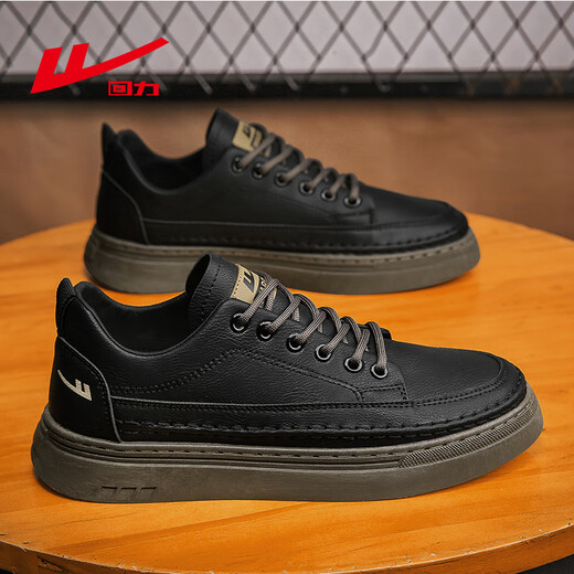 Pull back casual shoes men's trendy versatile leather panel shoes men's outdoor comfortable men's shoes 0579 black 42