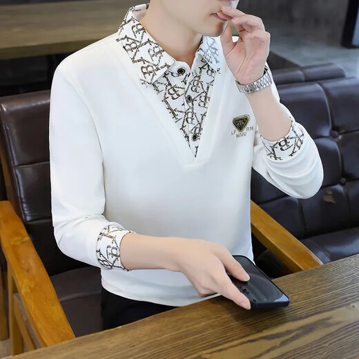 FZAF Light Luxury Men's Paul POLO Shirt Men's Long Sleeve 2025 Spring and Autumn New High-end Fashion Brand Fashion Casual Velvet T-shirt Black Bee Regular XL (Recommended 135-150 Jin Jin equals 0.5 kg)