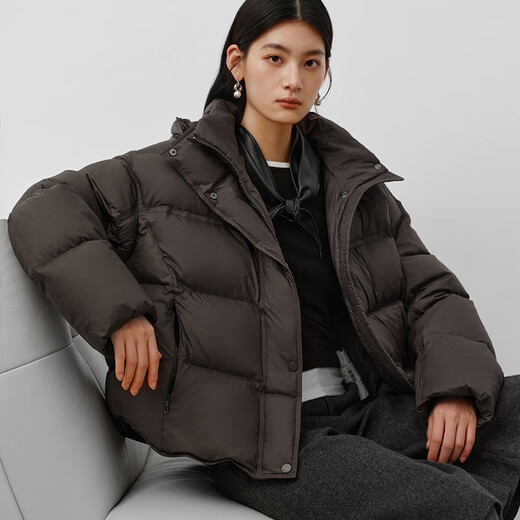 Ai Lai Chen Turin same style women's down jacket 2025 puff short hooded drawstring warm winter coat chocolate S