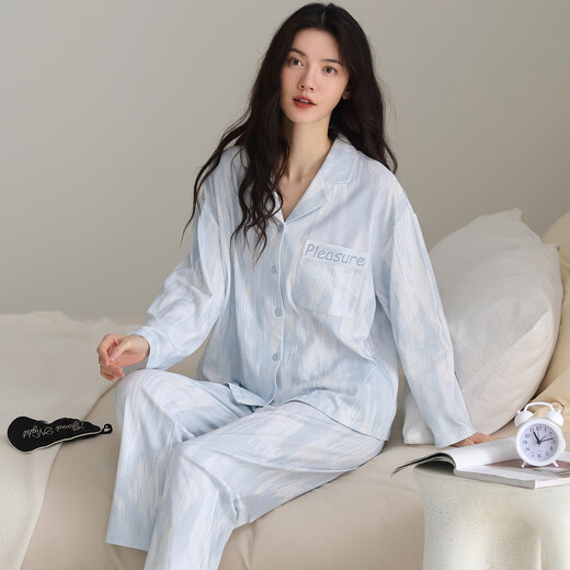 富信康情侣睡衣春秋季纯棉开衫翻领休闲宽松冬天男女士家居服可外穿套装 HC-G9902 3XL -男【高184-188-重175-200】