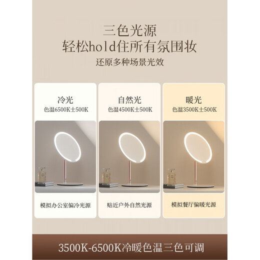2025 New Biaxial Mirror Cosmetic Mirror LED with Light Desktop Home Student Dormitory Beauty Filling Mirror High-end Jade Porcelain White Biaxial Rotation Soft Light Eye Protection -4800AH