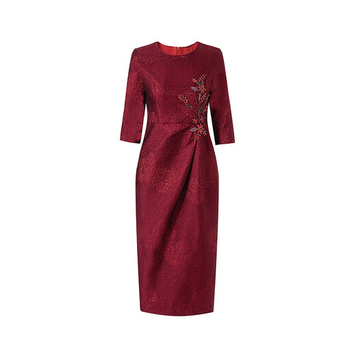 Drop off station dress high-end light luxury niche evening dress 2025 autumn new mother wedding dress hip-covering skirt elegant temperament burgundy M