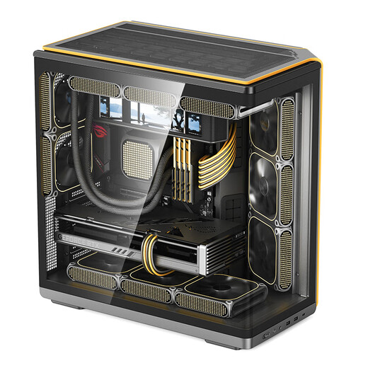Patriot Star Canchen screen display version Sea view room chassis desktop ATX curved glass 360 water-cooled gaming computer large chassis Chen screen display version black + 8 prism 4Pro fans