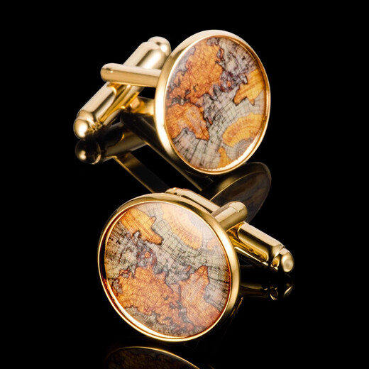 Suit cufflinks retro sheepskin map gold-plated copper cufflinks men's French shirt cuff buttons formal wear versatile purchasing agent gold 18mm