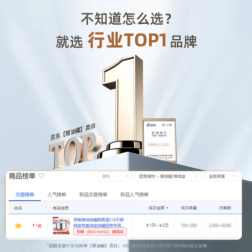 Baichang lard oil tank high temperature resistant 316 stainless steel basin with lid oil basin oil tank kitchen special oil tank household storage tank 17cm-316 antibacterial lard basin