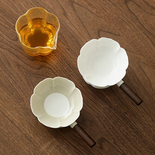 Jinpan Ceramic Tea Strainer Tea Filter Full Porcelain Hole Integrated Tea Strainer Ultra-fine Tea Filter Tea Separator Fair Cup High-end Filter Vegetable Gray Ceramic Tea Strainer Two-piece Set