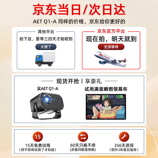 Aet2025 new projector home high-definition white wall direct projection small portable 4K projector mobile phone screen fully automatic focus smart bedroom home theater Q1-A autofocus flagship version supports 4K high-definition autofocus