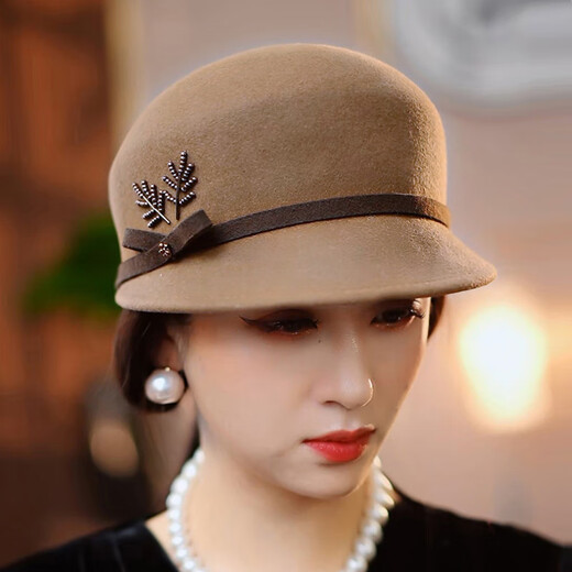PTAH autumn and winter wool hat equestrian hat small top hat British retro ins style woolen style hat temperament knight hat camel