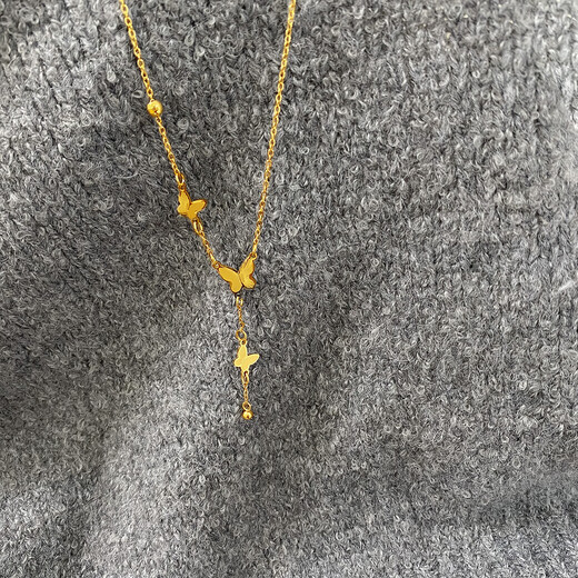 Butterfly tassel necklace for women, non-fading, ancient style, fashionable necklace, niche design, high-end clavicle chain, butterfly tassel necklace
