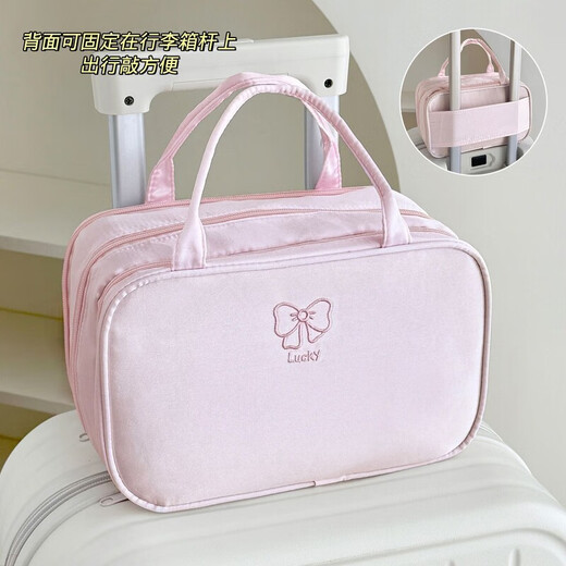 New Bow Cosmetic Bag Large Capacity Cosmetic Storage Bag Portable Upright Women's Travel Toilet Bag Three-Layer Strap Cosmetic Bag Pink Hanging Luggage丨Bow Knot