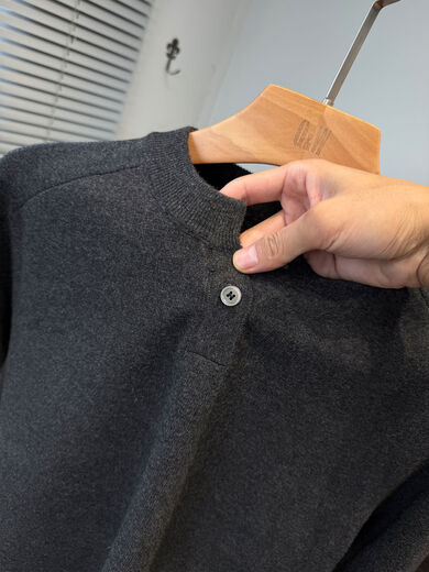 Xiaohongshu's hot style American Henry collar sweater men's thin autumn and winter youth solid color versatile sweater men's set carbon gray M M