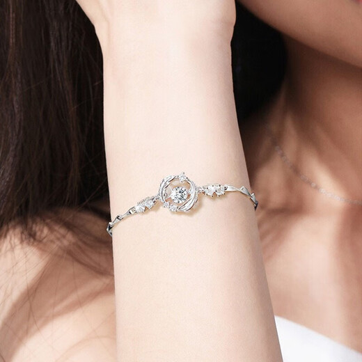 EothPT950 Platinum Moissanite Diamond Bracelet Girl's Beating Heart Chinese Valentine's Day Birthday Gift for Girlfriend PT950 Platinum Feather Bracelet + Certificate