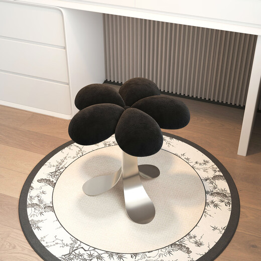 Linjie internet celebrity stool makeup stool cream style new round stool bedroom dressing table stool light luxury simple makeup comb seat flower silver frame white velvet