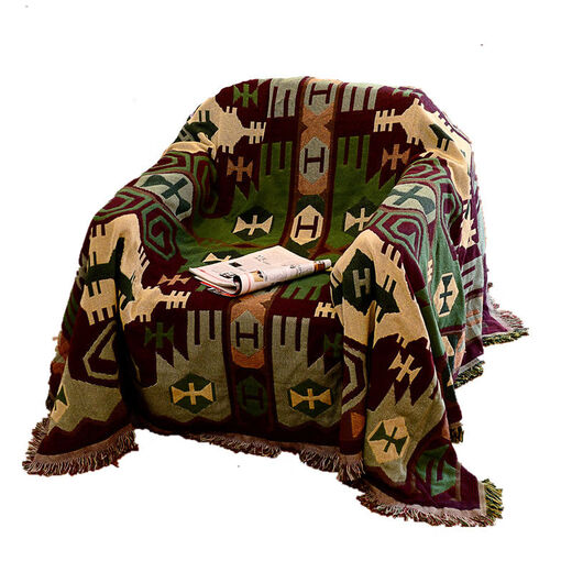 Yusenyi customized American country style single and double sofa towel cover full cover European style personalized retro geometric living room carpet double-sided cotton vintage impression 90*90cm