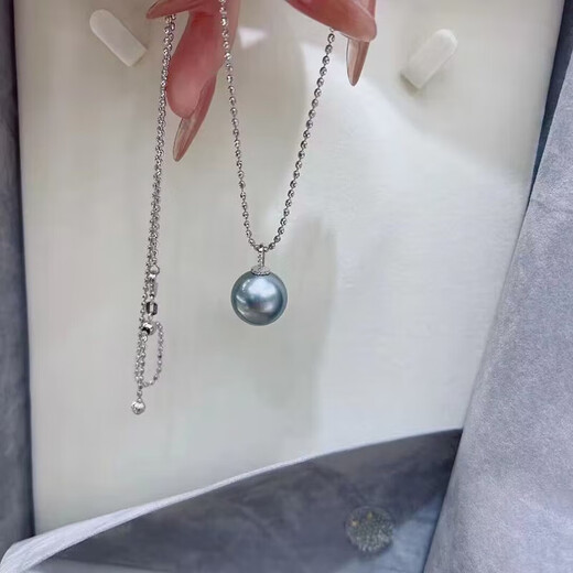 BuhesytDR GRAFFCARNY natural color Tahitian black pearl platinum gray pacifier style diamond inlaid elegant pendant zircon style platinum gray 14-15mm