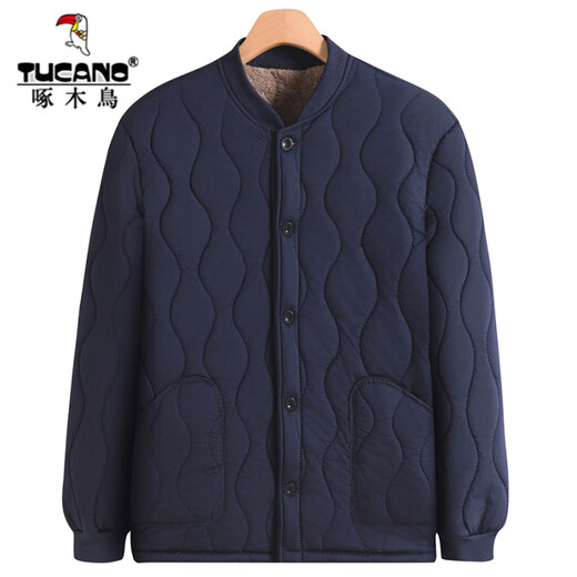 Woodpecker middle-aged and elderly men's winter cotton-padded jacket with lamb velvet thickened padded jacket for dad, loose and warm for grandpa, navy blue velvet thickened cotton-padded jacket 4XL Weight 140-160Jin Jin is equal to 0.5 kg