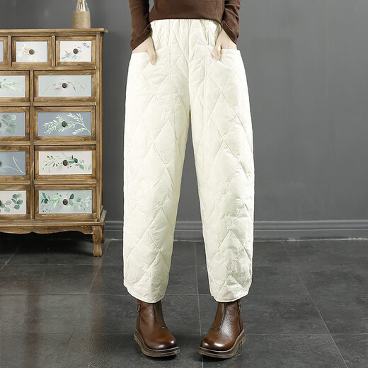 Jibai elderly down cotton pants women's outer wear loose plus fat plus size 2025 winter new thickened warm casual pants brown high quality quilted, card code size up one size XL recommended 115-130Jin Jin is equal to 0.5 kg
