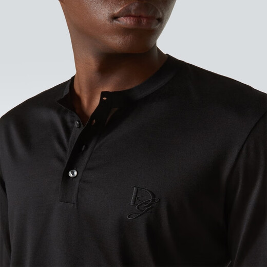 Dolce&Gabbana Men's Silk Henley Shirt P00984525 Black XS CN 170/88A