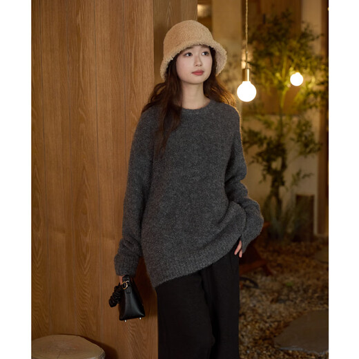 Nishimachi Village House (SETIROM) Lazy Sweater Women's Autumn and Winter New Loose Knitted Simple Mid-Length Top HD8104526 Dark Gray One Size