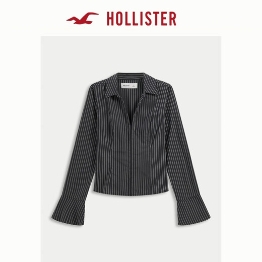 HOLLISTER25 new autumn and winter Y2K hot girl striped poplin bell sleeve shirt women's 340-5490 charcoal gray striped XS (160/80A)