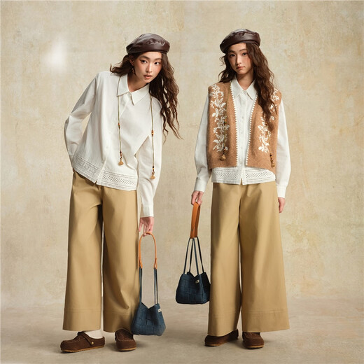 Giordano designer white shirt women's new pure cotton splicing lace loose shirt women's long sleeves 18345616