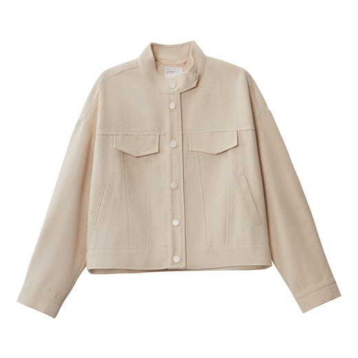 INMAN Retro Barn Style Stand Collar Short Jacket Women's 2025 Autumn Loose Fashionable Versatile Work Jacket Top Warm Apricot S