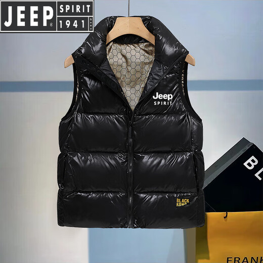 JEEP SPIRIT Black Gold Daunen-Baumwollweste Herren Winter Neue Premium Herren ärmellose Jacke Kapuzenweste Schwarz und Rot erhältlich Schwarz-Jeep Special Edition 683 Black Gold Cotton Vest XL