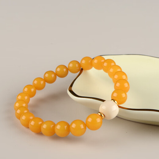 Her generation natural raw mineral beeswax bracelet chicken fat yellow Russian material Seiko single circle mammoth ivory bracelet birthday gift about 8MM beeswax (766567)