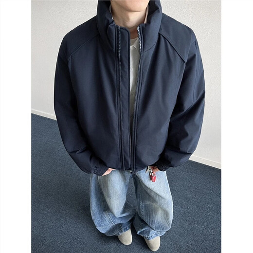 Lifeng American three-proof stand-up collar flight jacket cotton jacket men's winter thickened down jacket cleanfit short cotton jacket gray upgraded style (cotton jacket) L (suitable) 115-130Jin Jin equals 0.5 kg