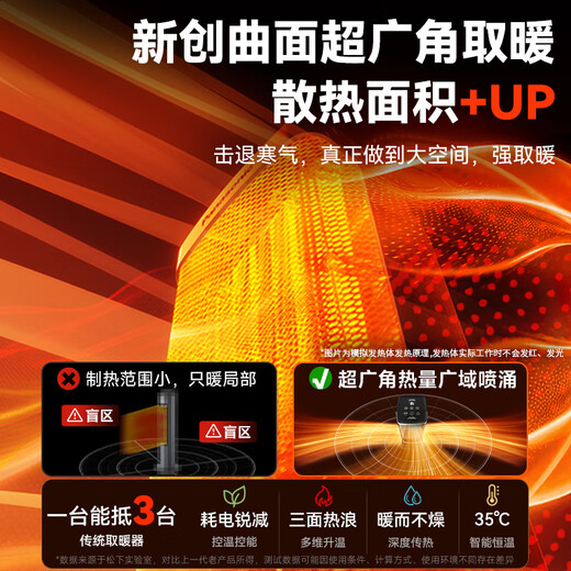 Panasonic heater household graphene heater electric heater small sunroom electric heater winter office shaking head bedroom remote control tower heater light sound PTC hot fan upgraded curved wide area charcoal fire remote control touch screen model