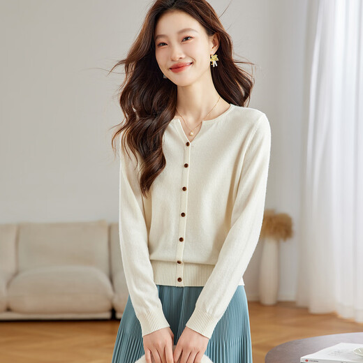 Shexi (Srcr) 100% cashmere short pullover cashmere sweater for women autumn and winter fake button outer knitted base sweater