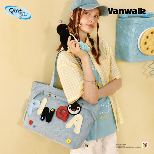 VANWALK Pingu New Girls Large Capacity Denim Handheld Tote Bag Daily Outing Shoulder Bucket Bag Denim Blue