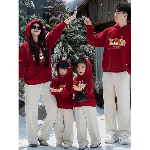 LEOEZYA family of three parent-child outfits burgundy family parent-child outfits family of three sweatshirts 2025 new autumn and winter mother and child (thin section) bright red 175 Mom L
