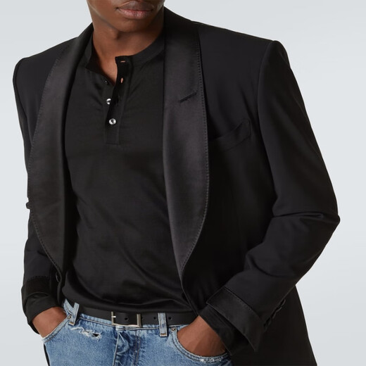 Dolce&Gabbana Men's Silk Henley Shirt P00984525 Black XS CN 170/88A